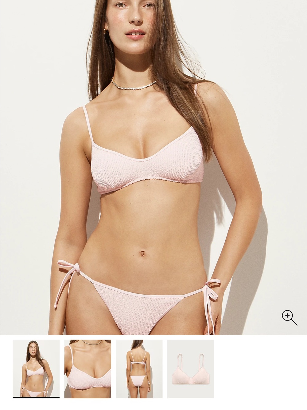 J. Crew Ribbed Light Pink Textured Bikini Set - Bralette Top & Tie-Side Bottoms